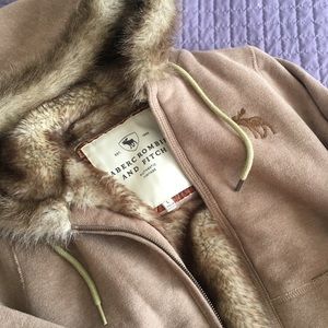 Abercrombie & Fitch Tan Faux-Fur Lined Hoodie